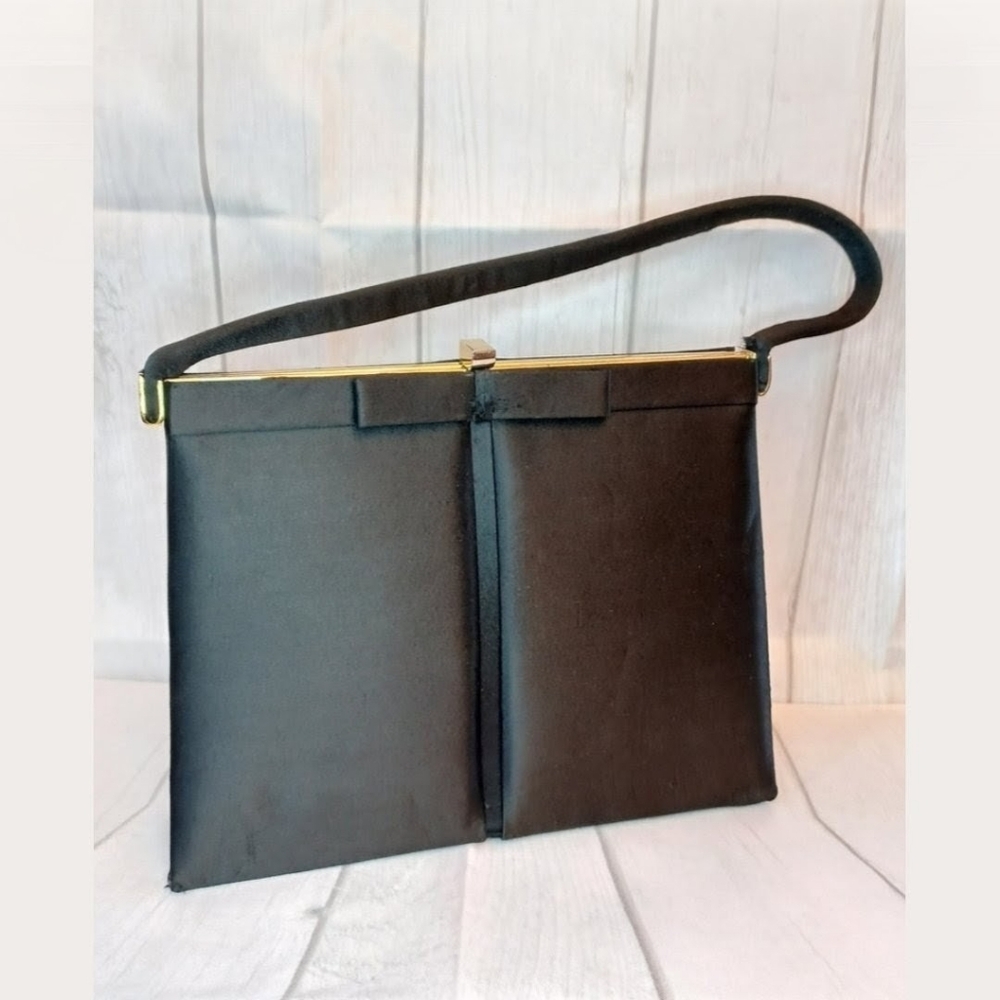 Black Vintage Satan Parisian Formal Bag With Bow
